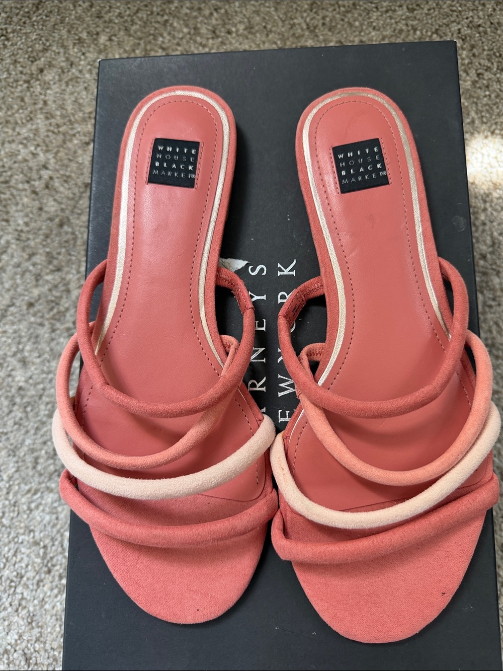 White House Black Market Coral & Light Coral Strappy Slide Mules